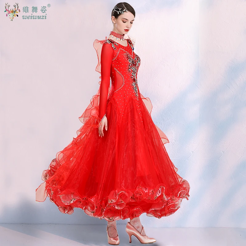 모던 댄스 드레스 볼룸 댄스 의상 대회 의상 왈츠 포크스트롯 드레스 플러피 헴라인 룸바 공연 댄스웨어