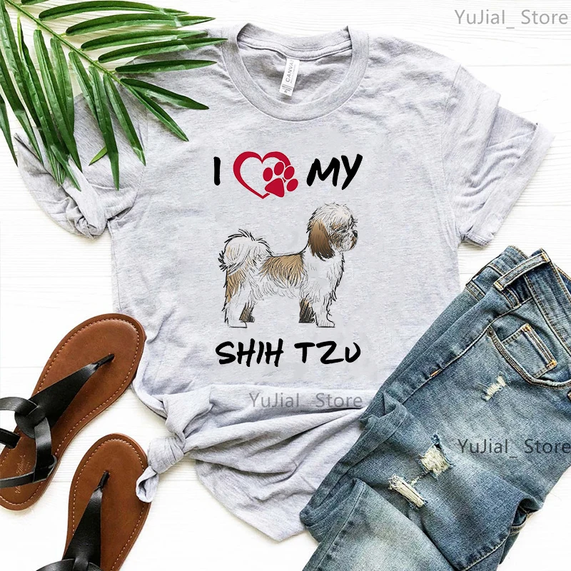 Shih Tzu Adorable Puppy Dog Graphic Print T-Shirt Women Clothes 2024 Funny Dog Mom Tshirt Femme Summer Fashion T Shirt Female
