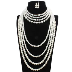 2025 New Fashion Multilayer Faux Pearls Choker Necklace Earrings Women Jewelry Sets Indian Wedding Bridal Maxi Beaded Necklace