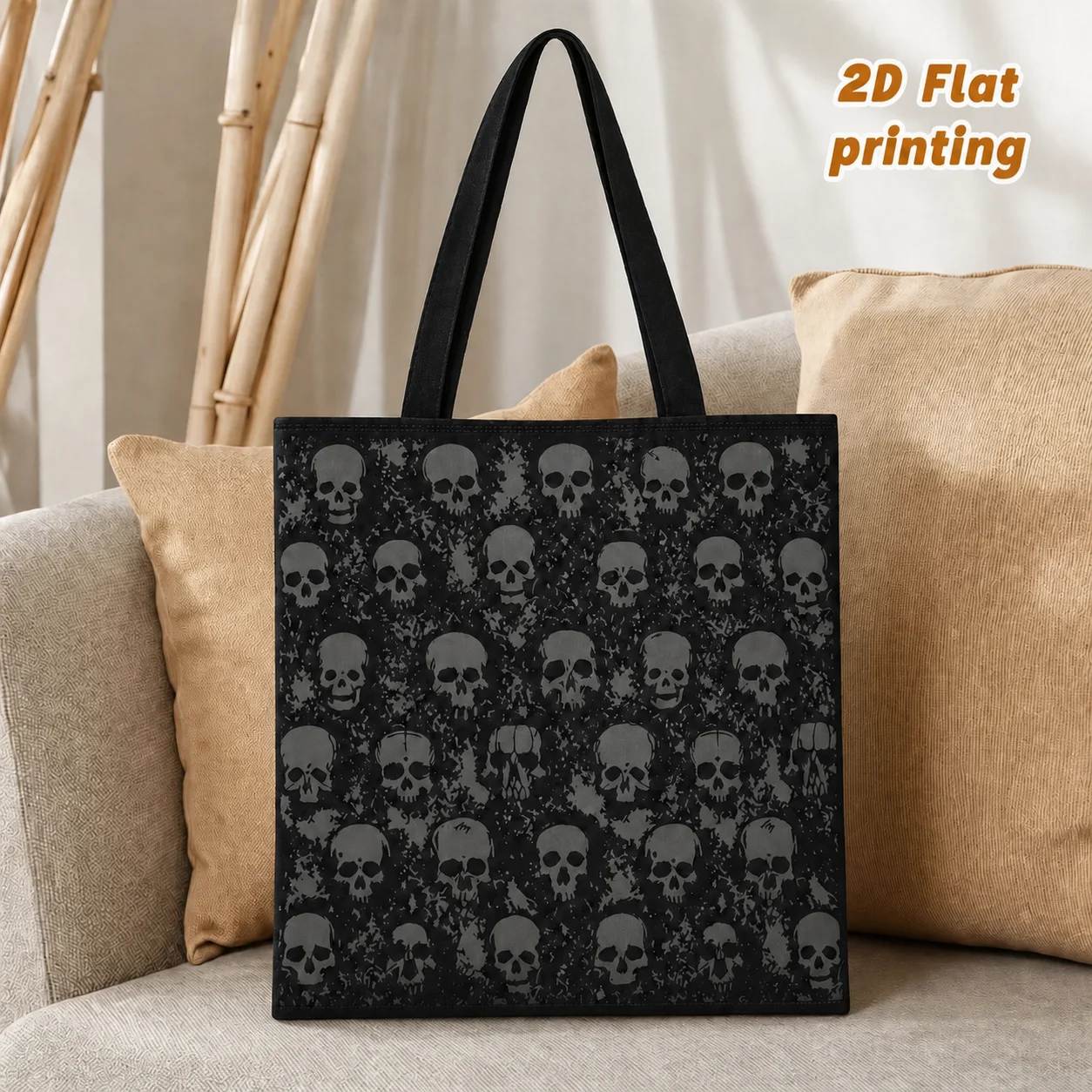 Schwarze Vintage-Tragetasche mit Totenkopf-Print, Gothic-Punk-Stil, große Kapazität, lässige Damen-Umhängetasche für Shopping und Reisen – Detail 4