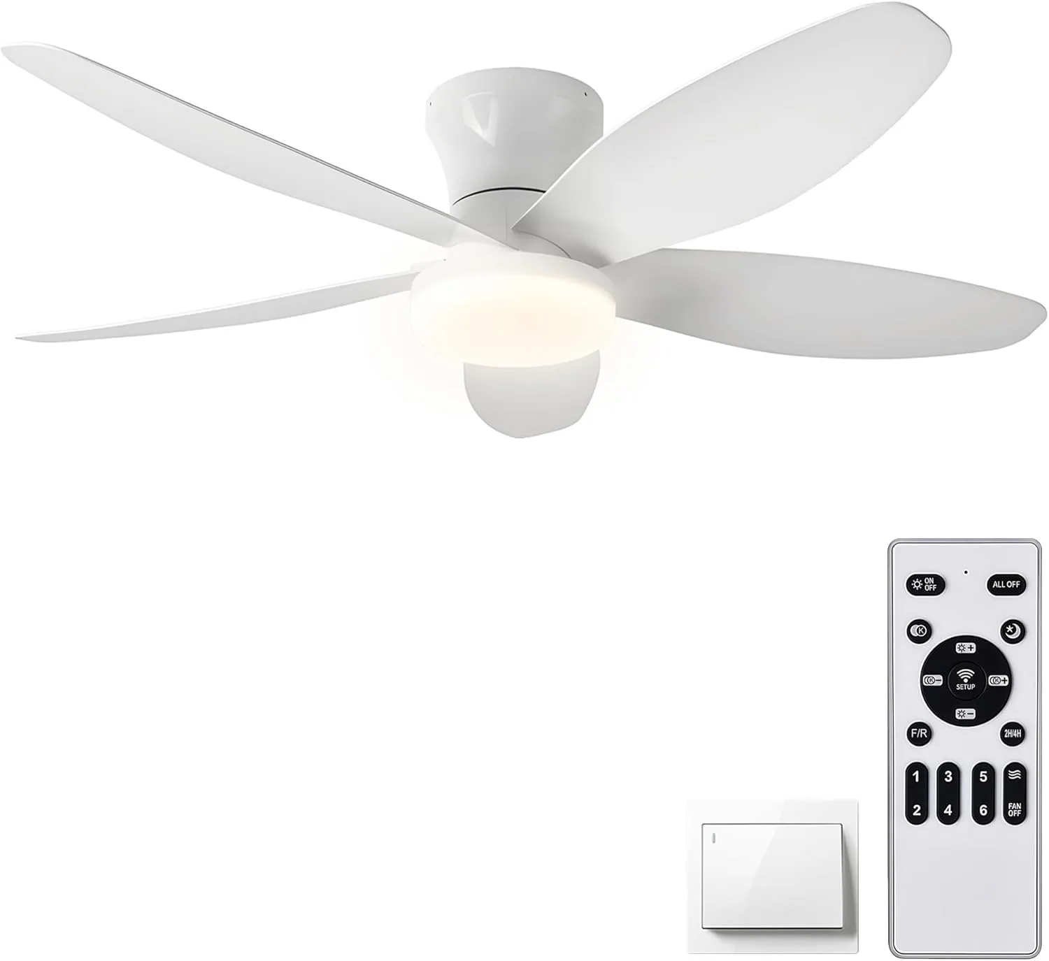 

42" Low Profile Ceiling Fan with Remote, Dimmable LED, 6 Speeds, Quiet White
