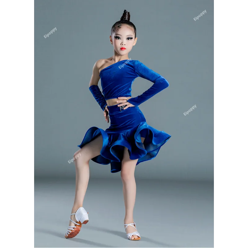 

Girls Velvet Split Suit Latin Top Mermaid Skirts Ballroom Competition Prom Dress Latin Dancing Costume Stage Performance