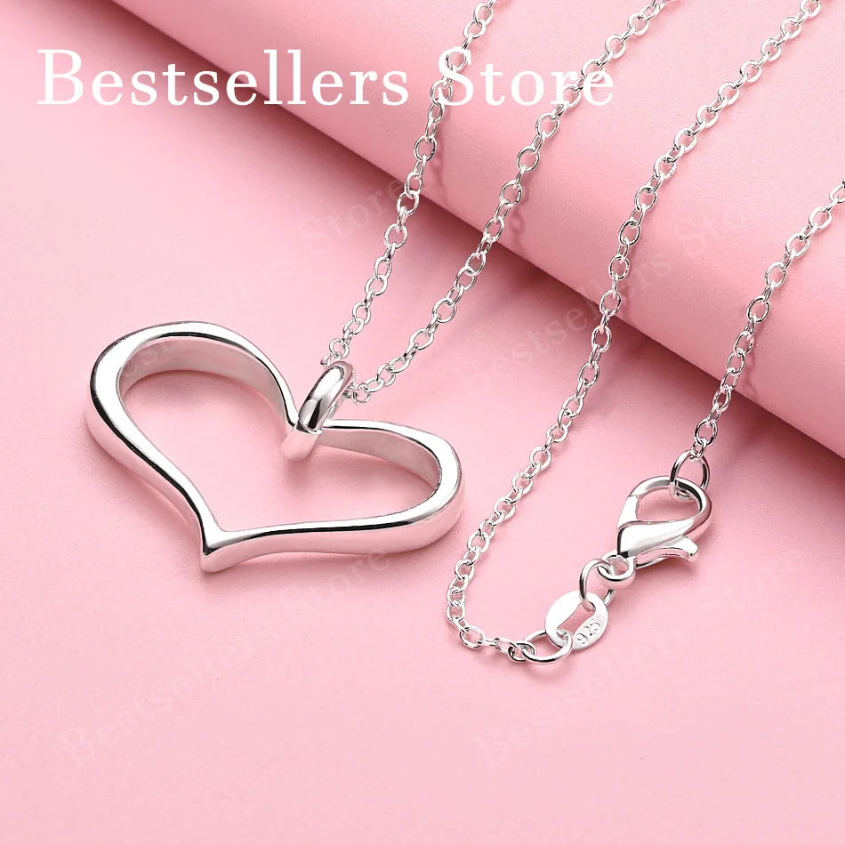 

925 sterling silver 16-30 inch exquisite heart-shaped pendant necklace, women's charm wedding gift jewelry