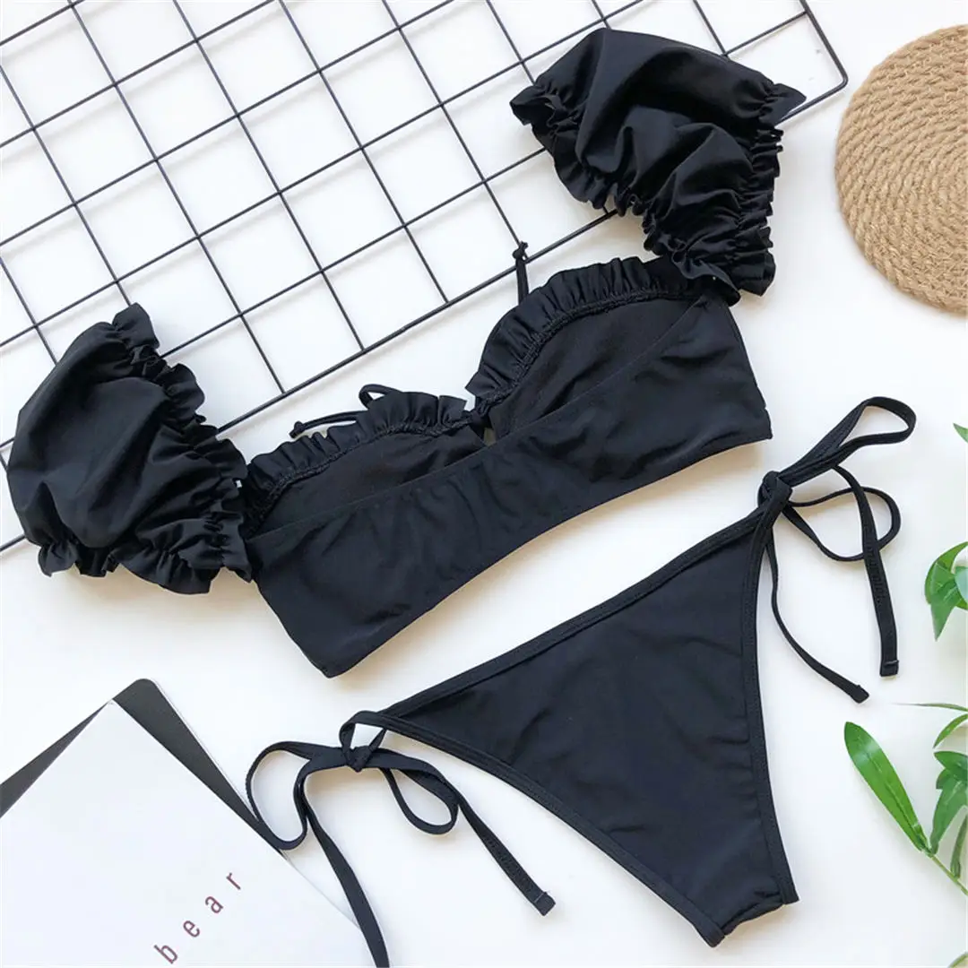 Kurzärmeliger, brasilianischer, plissierter, geraffter Bikini-Badeanzug für Damen, zweiteiliger Bikini-Set, Badebekleidung, Badeanzug, Schwimmanzug V1729 – Detail 29