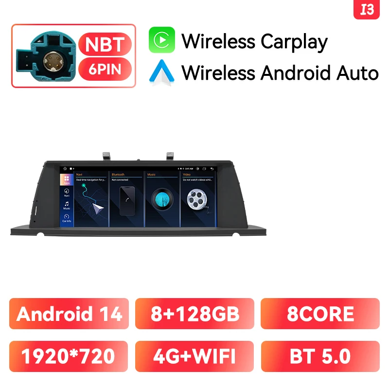 Draadloze Carplay Android Auto Multimedia Speler Voor BMW 5 Serie GT F07 2009-2016 CIC NBT Android 14 GPS 4G Wifi DSP Stereo