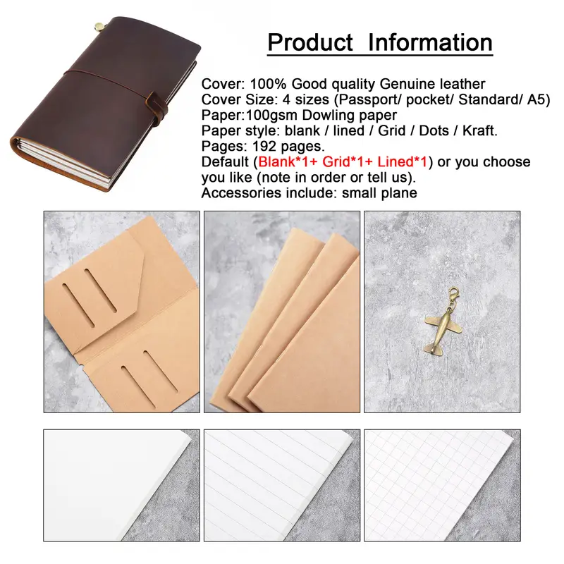 100% Genuine Leather Journal Refillable Travel Notebook Retro DIY Handmade Diary Sketchbook School Office Gift Customized - Image 5