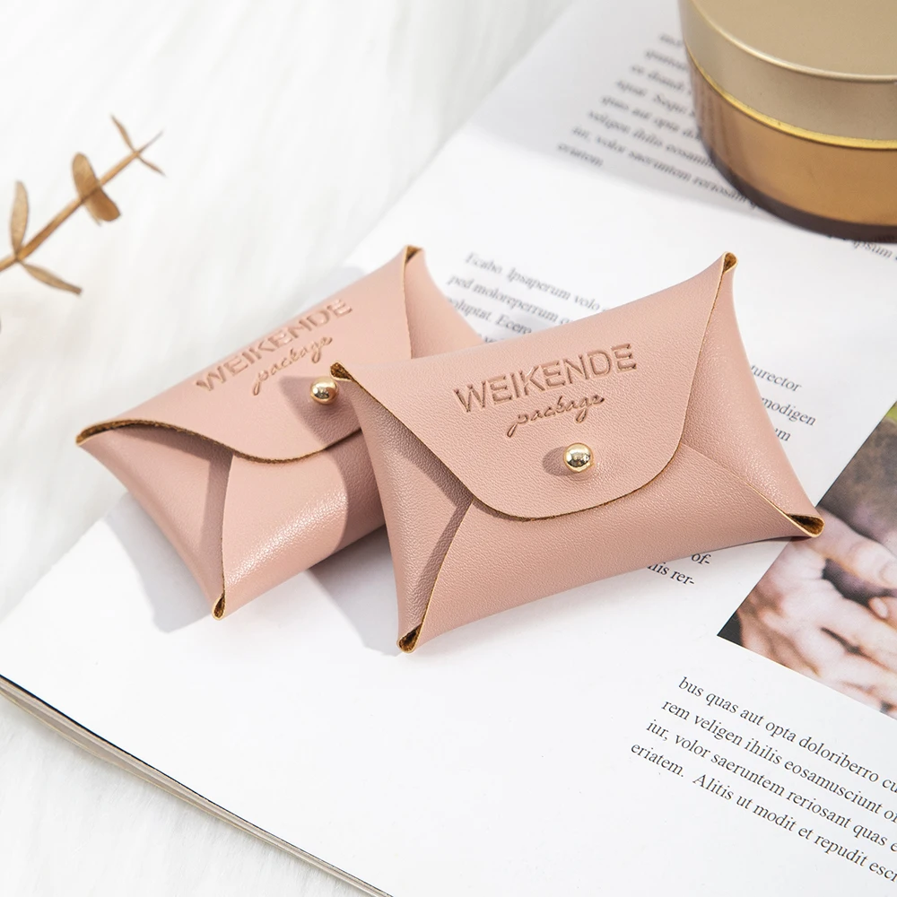 

PU Leather Jewelry Bag Ring Earring Necklace Button Storage Gift Bag Customized Embossed 50/100Pack Small Bag