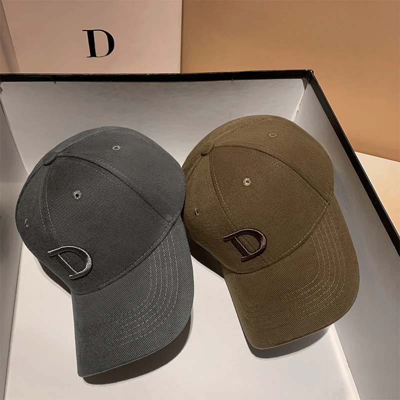 Cap Embroidery Letter D Hard Top Wide brim Baseball Hat Women\'s New Duck Tongue Hat Men\'s Autumn and Winter Sports Hat Snapback