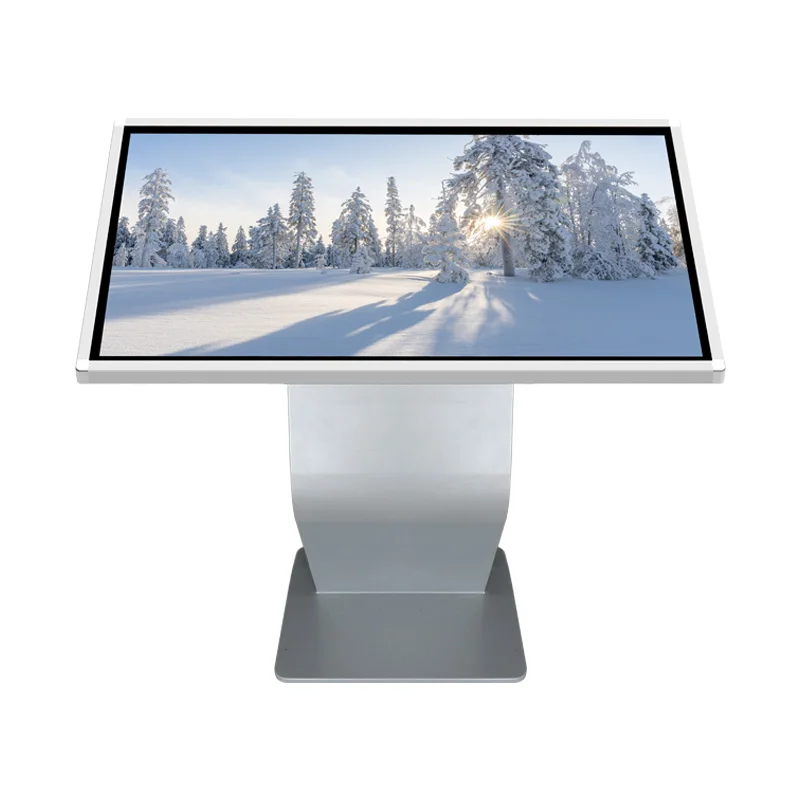 K-Type Curved Base Touch Screen Kiosk, Floor Standing Interactive LCD Information Query Machine For Exhibition Hall Bank Lobby