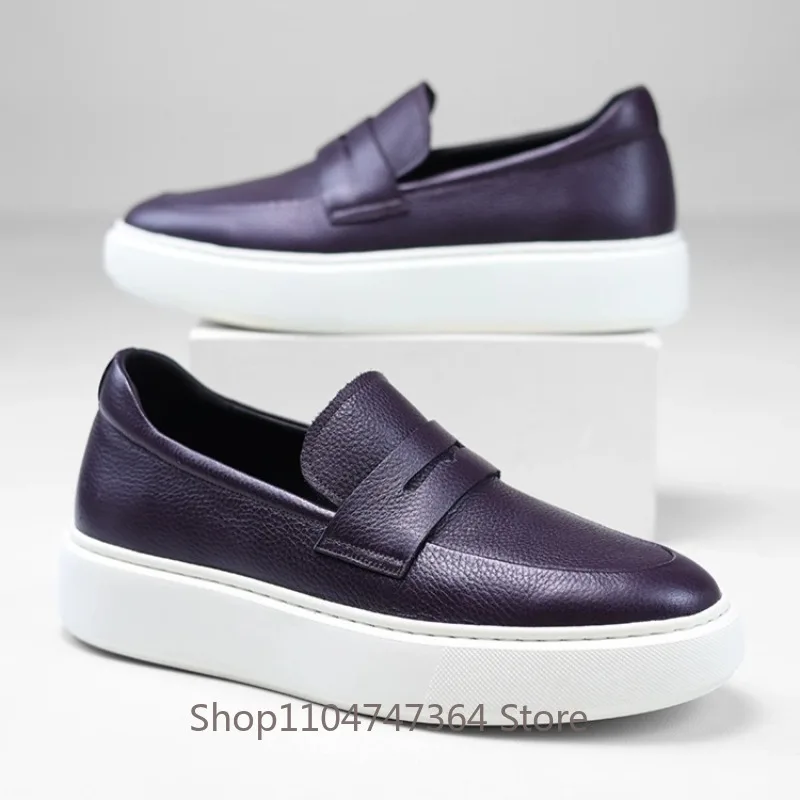 Luxury Fashion Black Loafers Men's Platform Shoes  Thick Sole Height Increasing Comfortable Leather Shoes Male Genuine Leather