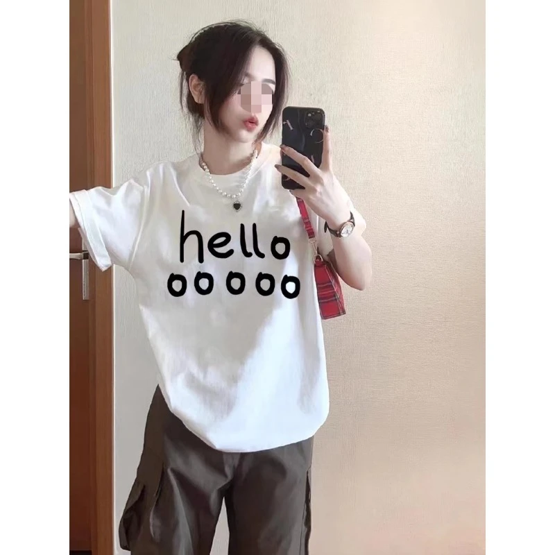 

Motorcycle cute pattern versatile T-shirt men's and women's loose round neck street style casual half-sleeved round neck top