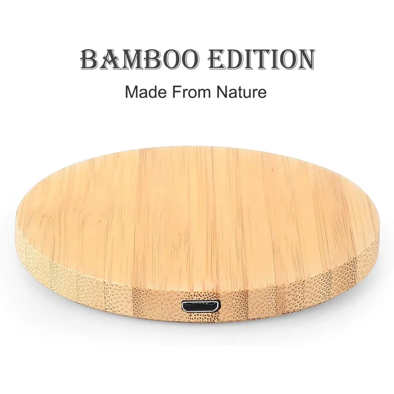 5W 10W Qi Wireless Charger USB Fast Charging Bamboo Wood Pad for iPhone 16 15 14 13 12 Pro Max Plus S24 S23 Ultra Circle  Charge