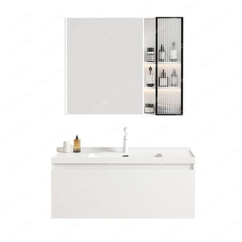 

Solid Wood Bathroom Cabinet Combination Bathroom Stone Plate Ceramic Whole Washbin Wall-Mounted Bathroom Cabinet Wash Basin