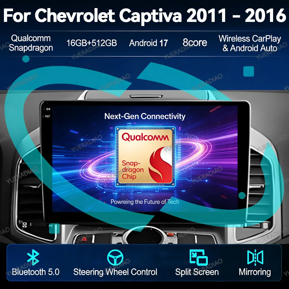 Android 17 Car Radio For Chevrolet Captiva 1 2011 - 2016 QLED Multimedia Video Player Qualcomm 4G LTE 5G WIFI Carplay Auto 2DIN