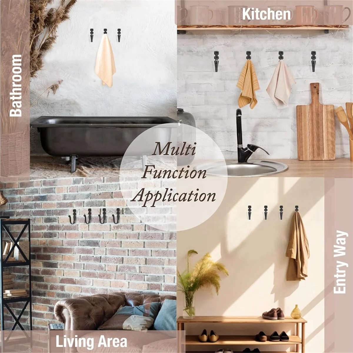 

Cast Iron Wall Hooks (5 Pack) Wall Mounted Farmhouse Decorative for Behind the Door Coats, Bags or Pots in Pantry