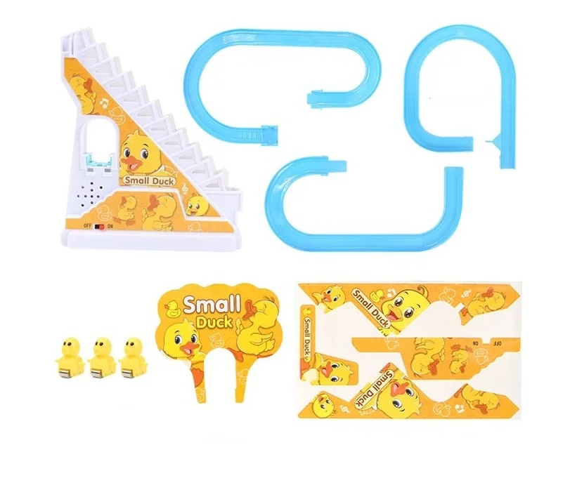 Children Toy Duck DIY Rail Racing Track Small Duck Climbing Stairs Toy Electric Car Staircase Music Educational Toy for Kid 3-5Y