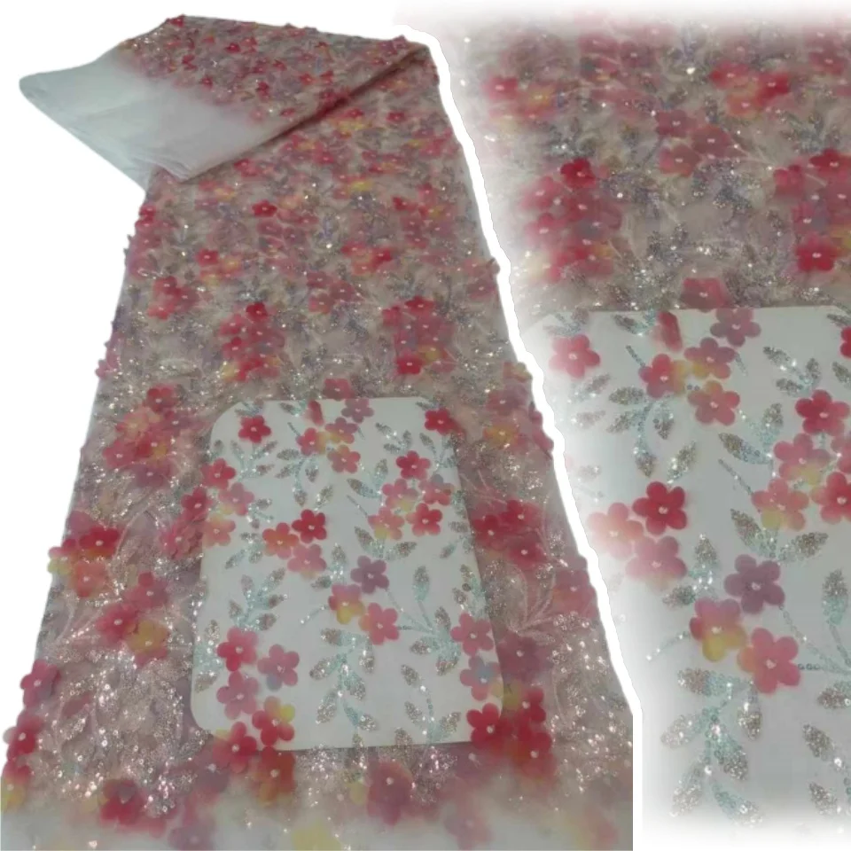 

Luxury African Applique 3D Flower Lace Fabric High Quality French Mesh Net Embroider Tulle Laces Fabrics for Sew Dresses CC1756