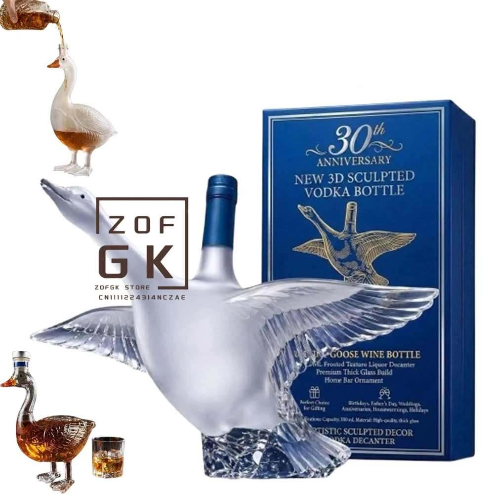 Botella de Vodka Esculpida en 3D para el 30 Aniversario, Divertida Botella de Vino con Forma de Ganso, Decantador de Licor con Textura Esmerilada de 350 ML