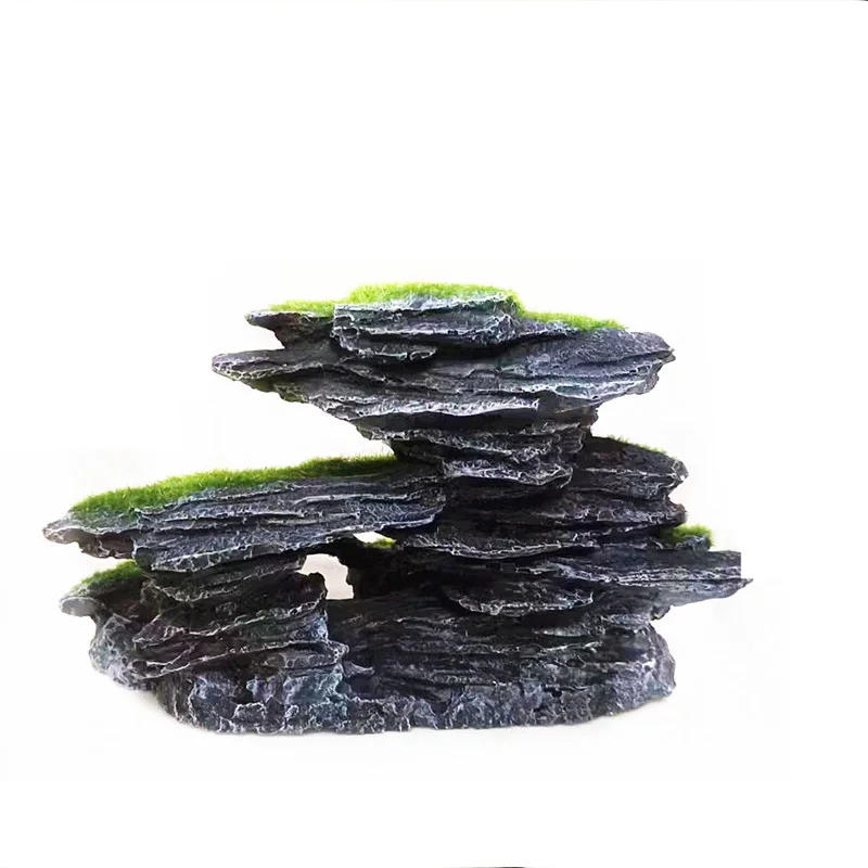 Moss Rockery Shape Fish Tank Ornaments Multifunctional Rock Cave Landscaping Decorative Betta Hide Artificial Fishbowl Decor