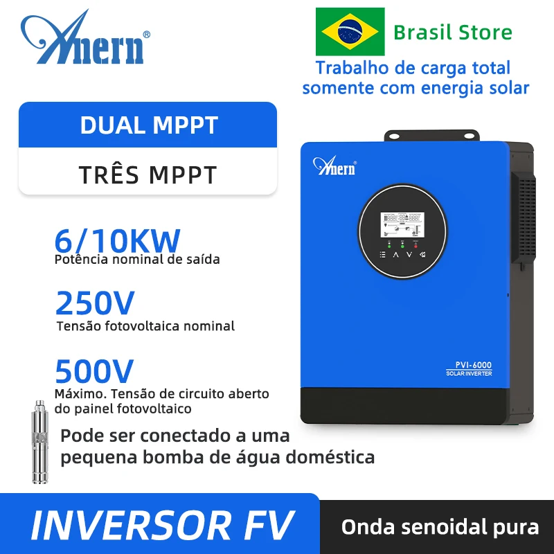 Anern 6KW 10KW Inversor Fotovoltaico Solar Duplo Três MPPT 220Vac 1.5P 3P Motor 2/3PV Inversor Max 500Vdc