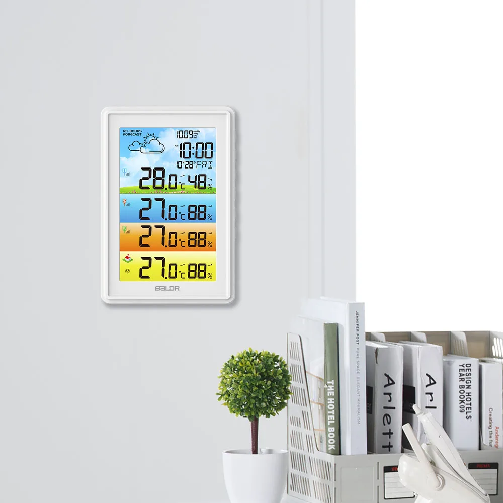 BALDR Wireless Color LCD Weather Station RCC Clock Calendar Barometer Smart Temperature Humidity Monitor Trend Forecast 3 Sensor