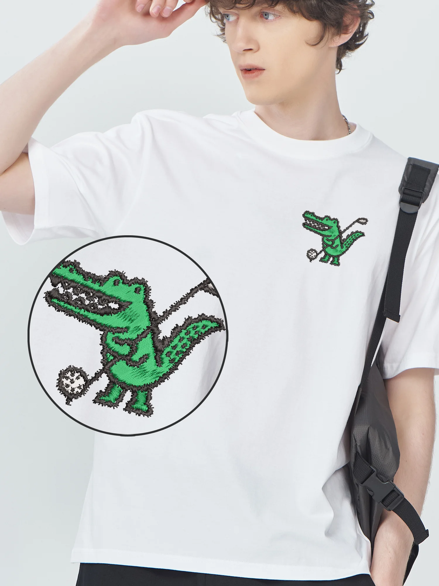

Crocodiles Playing Golf Embroidered Short Sleeve Designer Clothes Luxury T Shirt Cotton Comfort Embroidery Clothes
