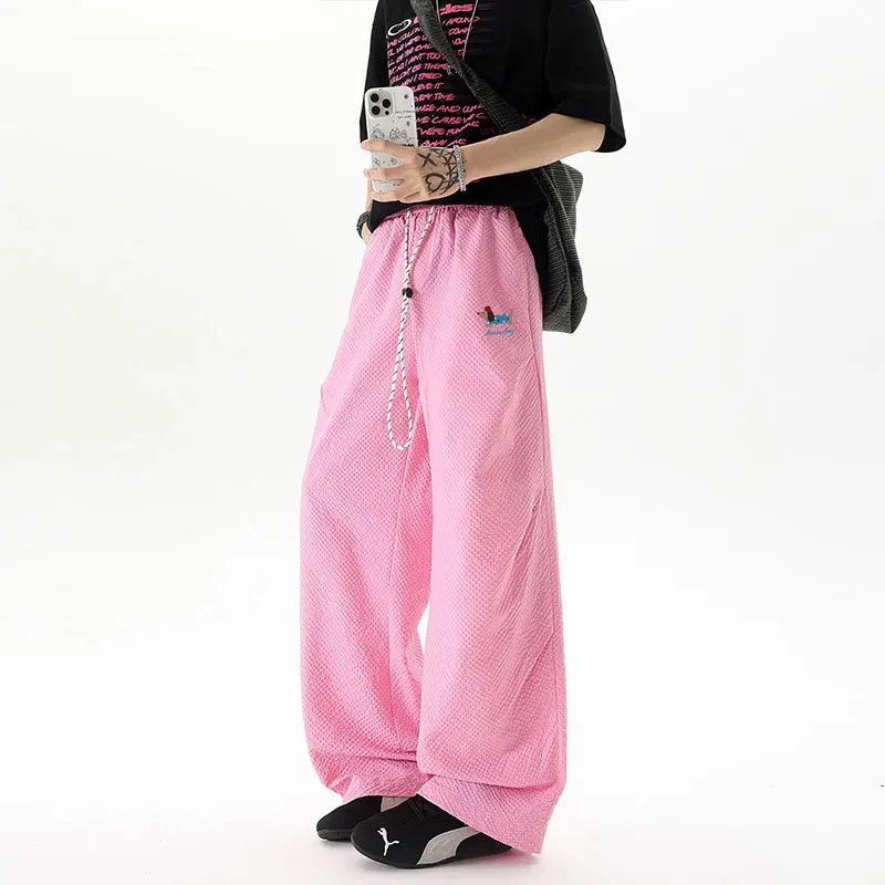 Men's Casual Elastic Waist Pants Loose Fit Straight Tube Summer Comfortable Lightweight Trousers