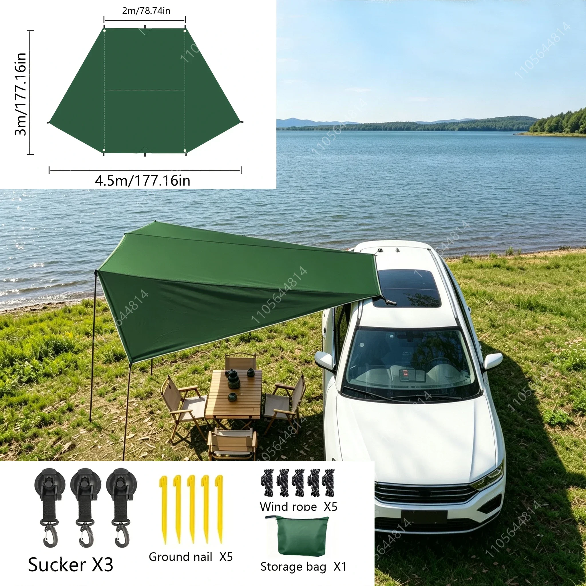 Car Side Awning Butterfly Tarp with Silver Coating, Waterproof UV Protection Car Roof Tent, Outdoor Camping Sun Shelter for SUV
