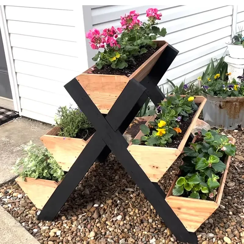 Indoor Outdoor Garden Solid Wood Plant Stand 3 Tier Wooden Planters Box Vertical Raised Garden Bed