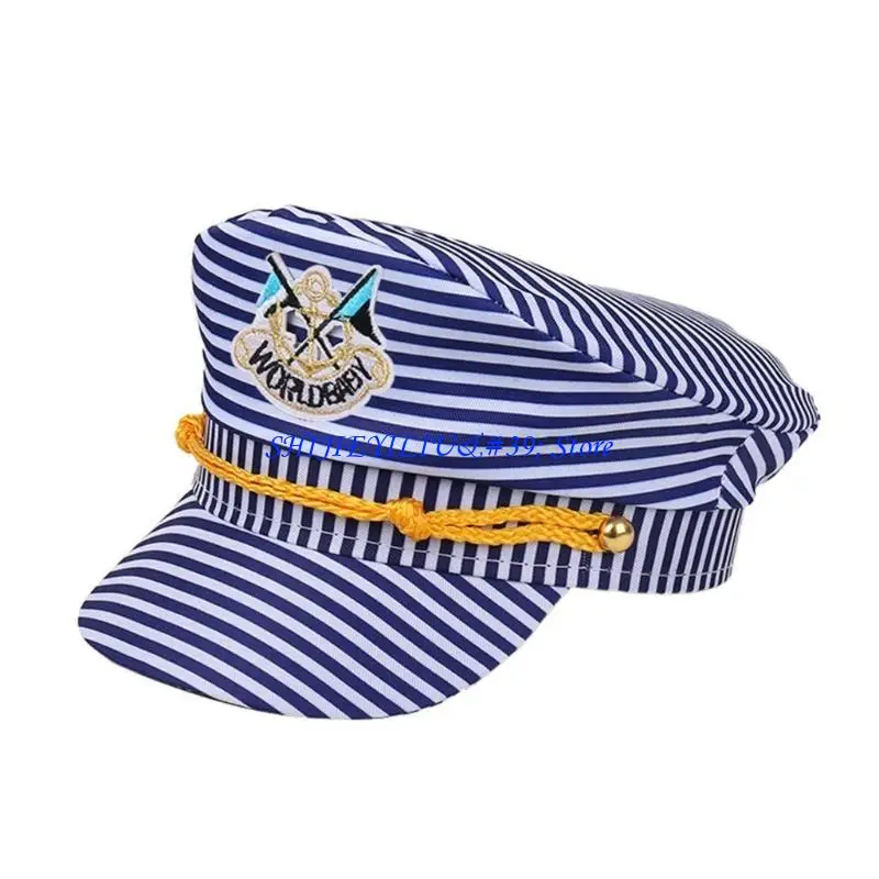 E21F Stripe Marine Inspired Caps Soft Fabric Sailor Hat Cosplay Captain Hat Headwear