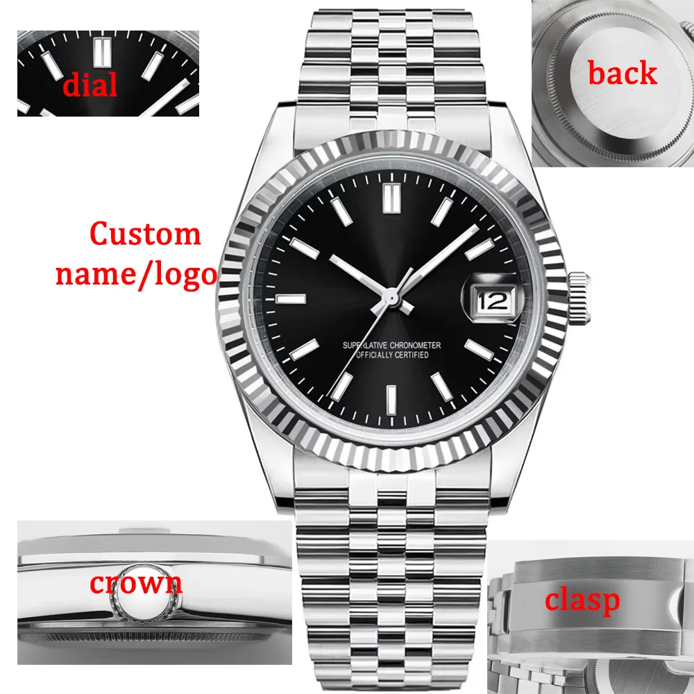 Custom  36/39mm Men's Clock Automatic Relogio Masculino NH35 Mechanical  Sapphire White Pink Dial Steel Band Men's Watch