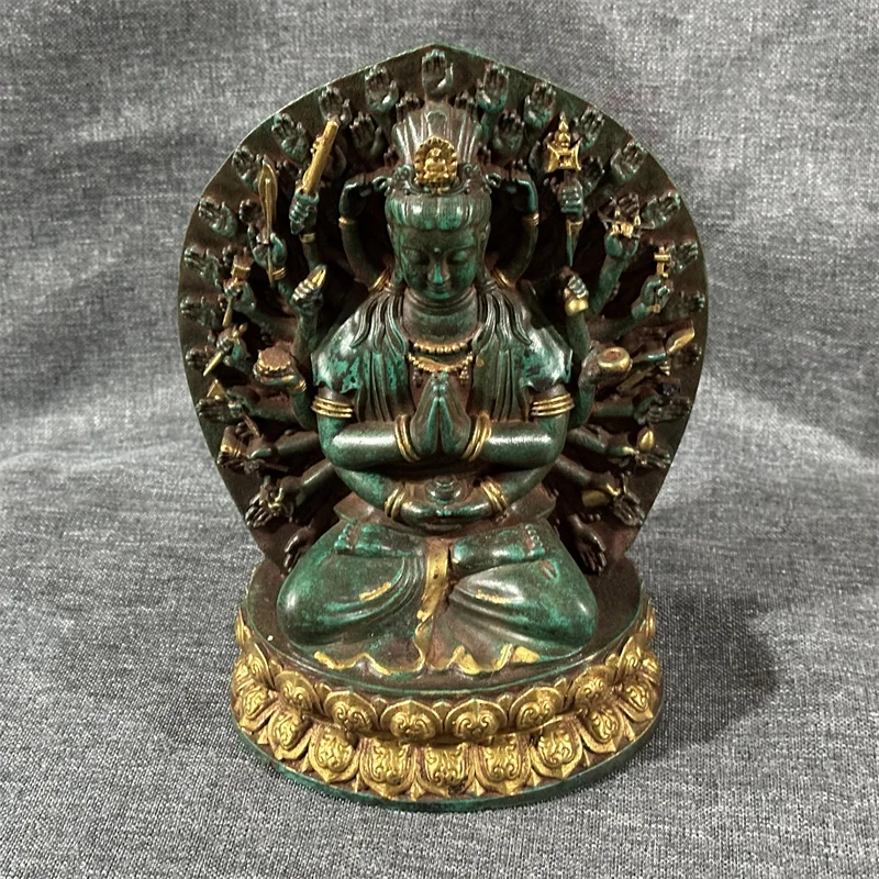 Antique Xiuyu Handcrafted Jade Carving, Thousand-Handed Guanyin Ornament, Chinese Collection Home Desktop Decoration