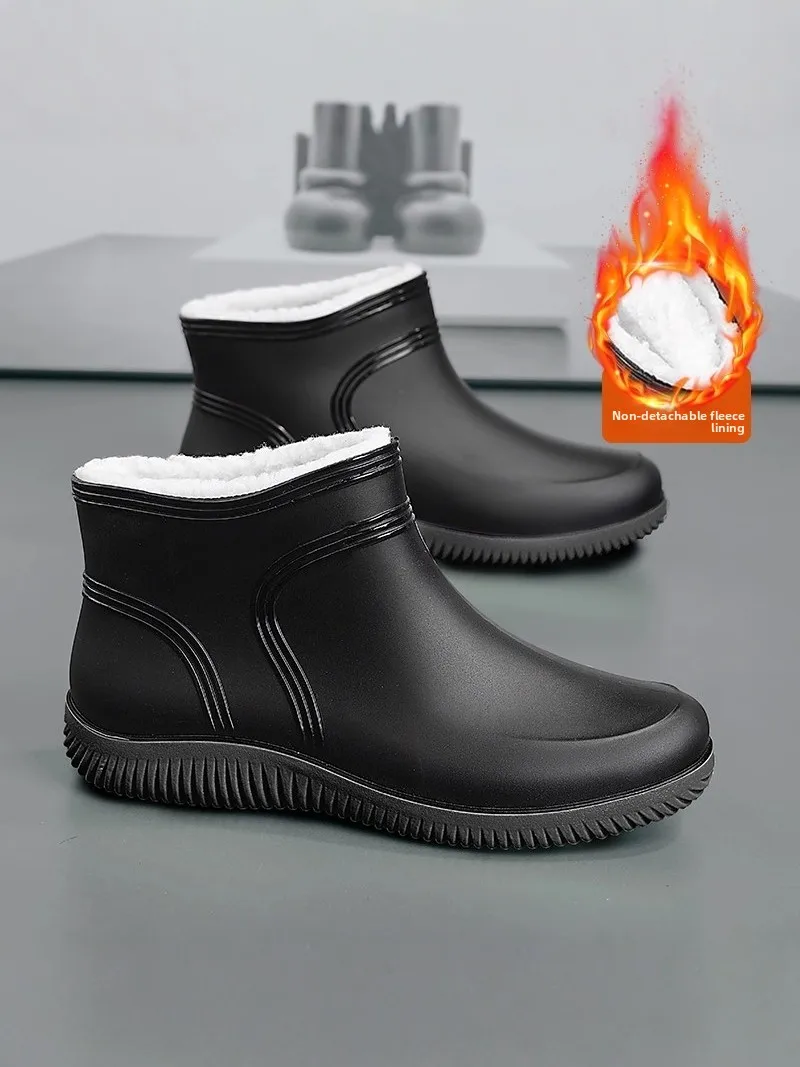 

Men's Winter Fleece Lined Waterproof Anti-slip Rubber Boots Fishing Outdoor Kitchen Special Labor Protection Rain Shoes