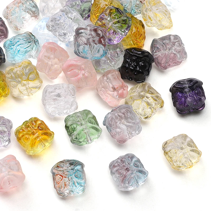 10 個中国風のクリアライオンダンスガラスビーズ 12 × 13 ミリメートルルーススペーサービーズジュエリー作成 DIY ブレスレット電話チェーン所見