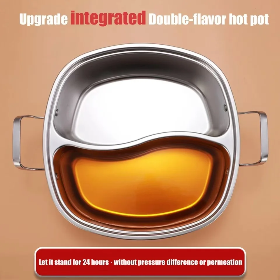 30cm/32cm/34cm 316 Stainless Steel 32cm Divided Hot Pots Fondue Chinese Soup Hotpots Induction Cooker Cooking Pot Twin Divided