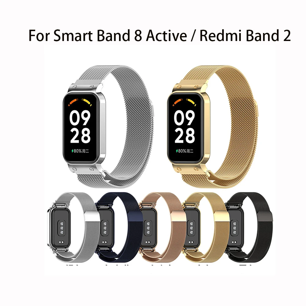 

For Smart Band 8 Active With Metal Protector Case Bumper Bracelet For Redmi Band 2