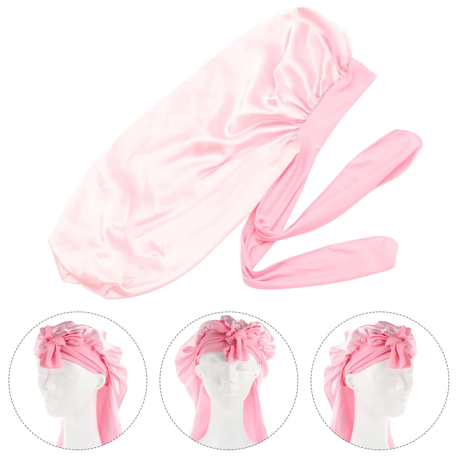 

Wide-Brimmed Bowknot Satin Sleep Cap Elastic Band Hair Protection Hat Comfortable Easy Wear Anti-