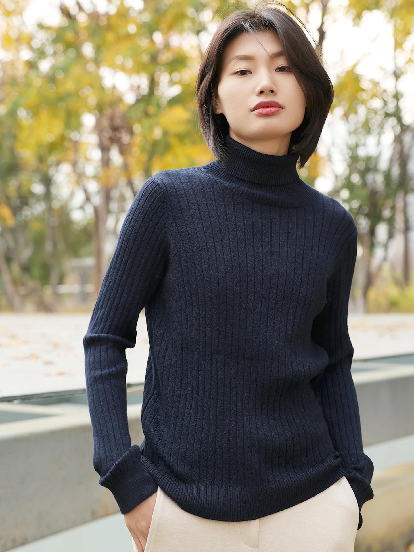 

Вязаный свитер из органического хлопка с высоким воротом, базовый, женский, приятный для кожи, комфортный, с длинными рукавами, цветной