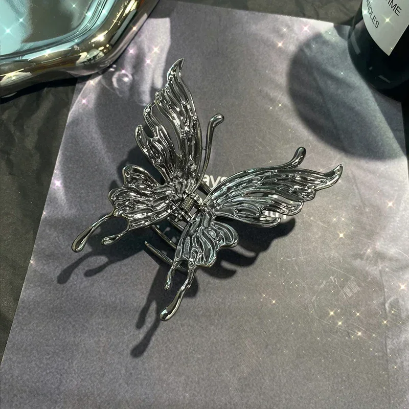 Large Butterfly Hair Clamps Claw Clips for Women Pleated Silver Color Cross Geometric Hairpins Girls Fashion Barrette Headdress image 4