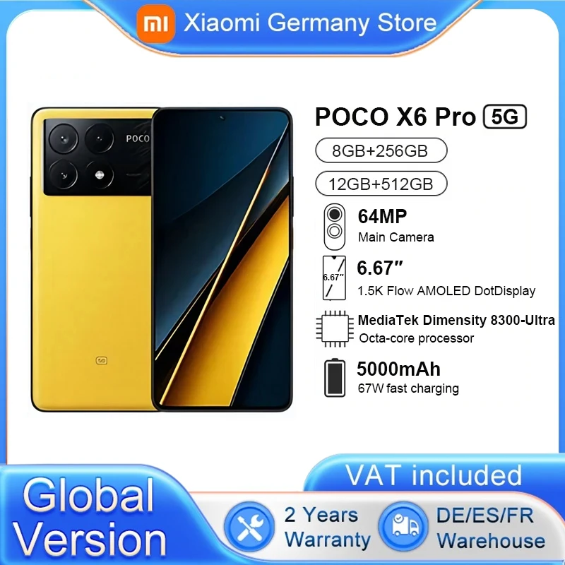 Global Version POCO X6 Pro 5G Smartphone Dimensity 8300-Ultra 6.67 \