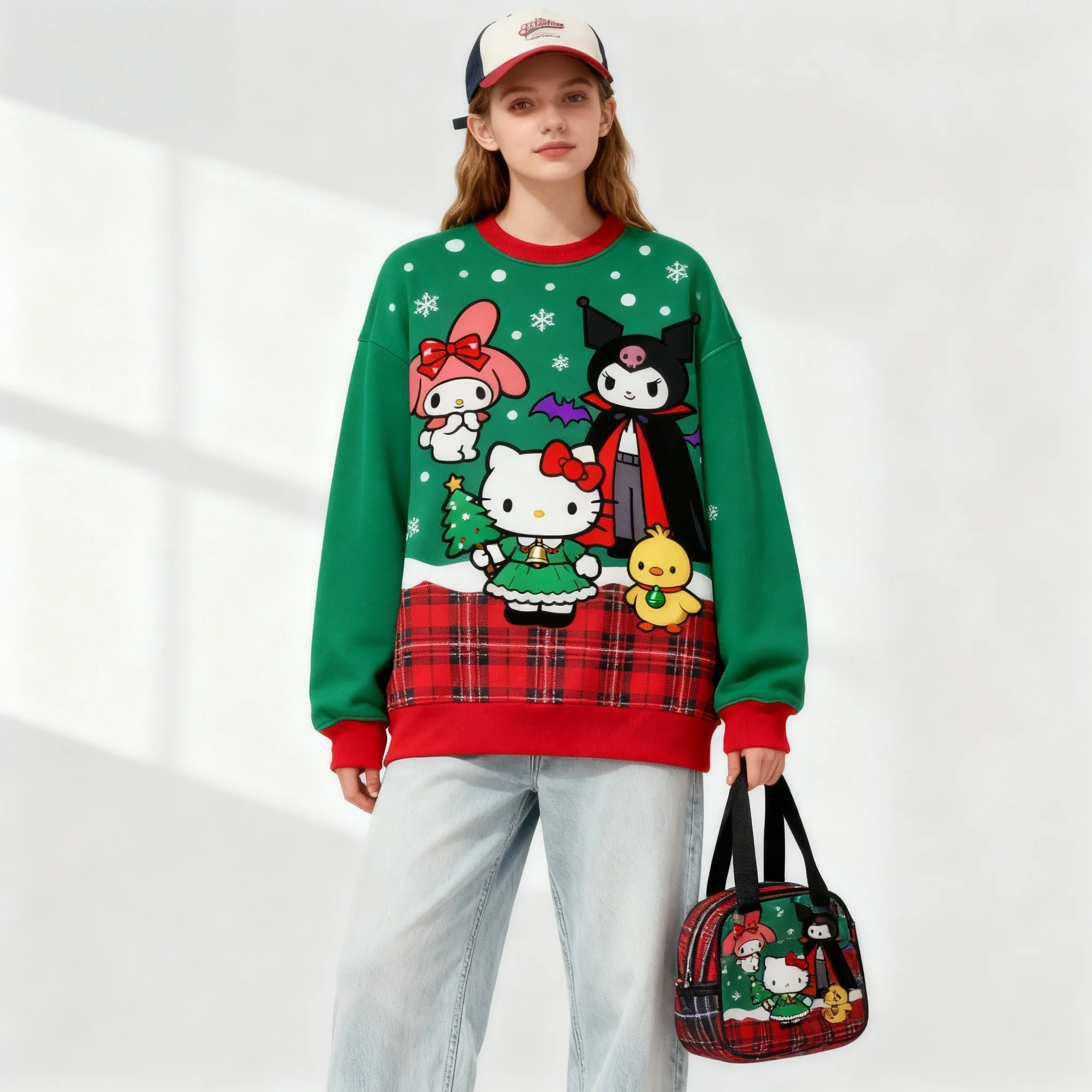 جديد سانريو الأسرة بودنغ الكلب مرحبا كيتي سلسلة حلوة ورائعة حفلة عيد الميلاد سوبر كبيرة المرأة الكبار الخريف/الشتاء هوديي