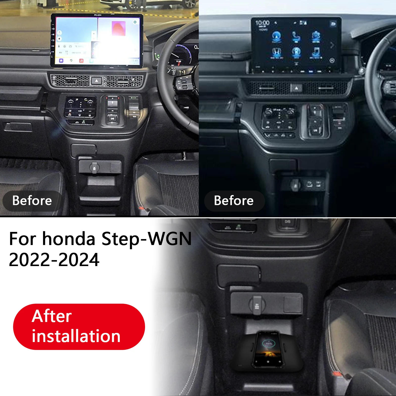 2 din para honda step-WGN 2022 2023 2024 console central do carro carregador de telefone rápido carregador sem fio placa carregamento titular