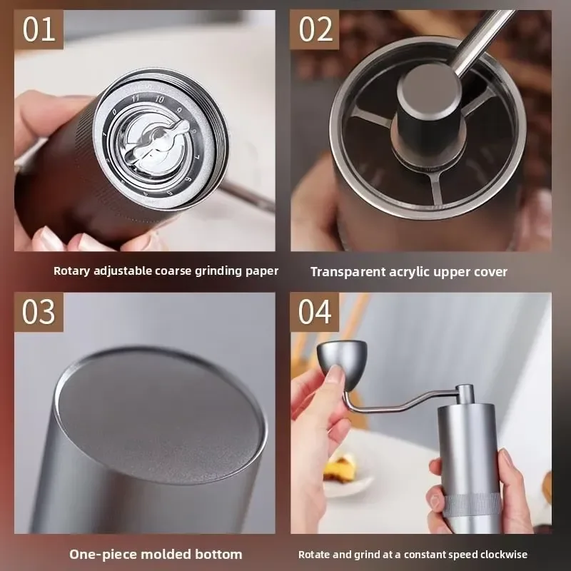 EE1 for Luxury Manual Stainless Steel Conical Burr Coffee Grinder Adjustable Grind Settings Portable for Travel Camping 25g view 3