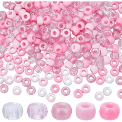 1000Pcs Pony Beads Bulk Pink Plastic Pony Beads 6x9mm Opaque Transparent Pink Clear Pony Craft Bead Smooth Frosted making kit