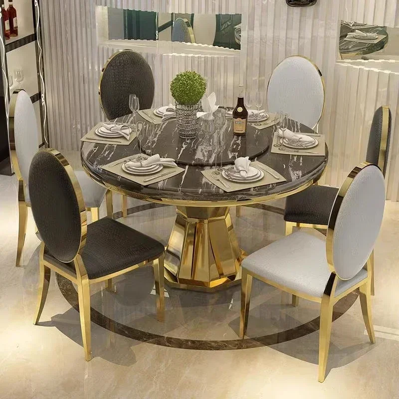 Modern Luxury Round Marble Top Dining Table Set 6 Seaters Restaurant Hotel Table Dinning Room Furniture