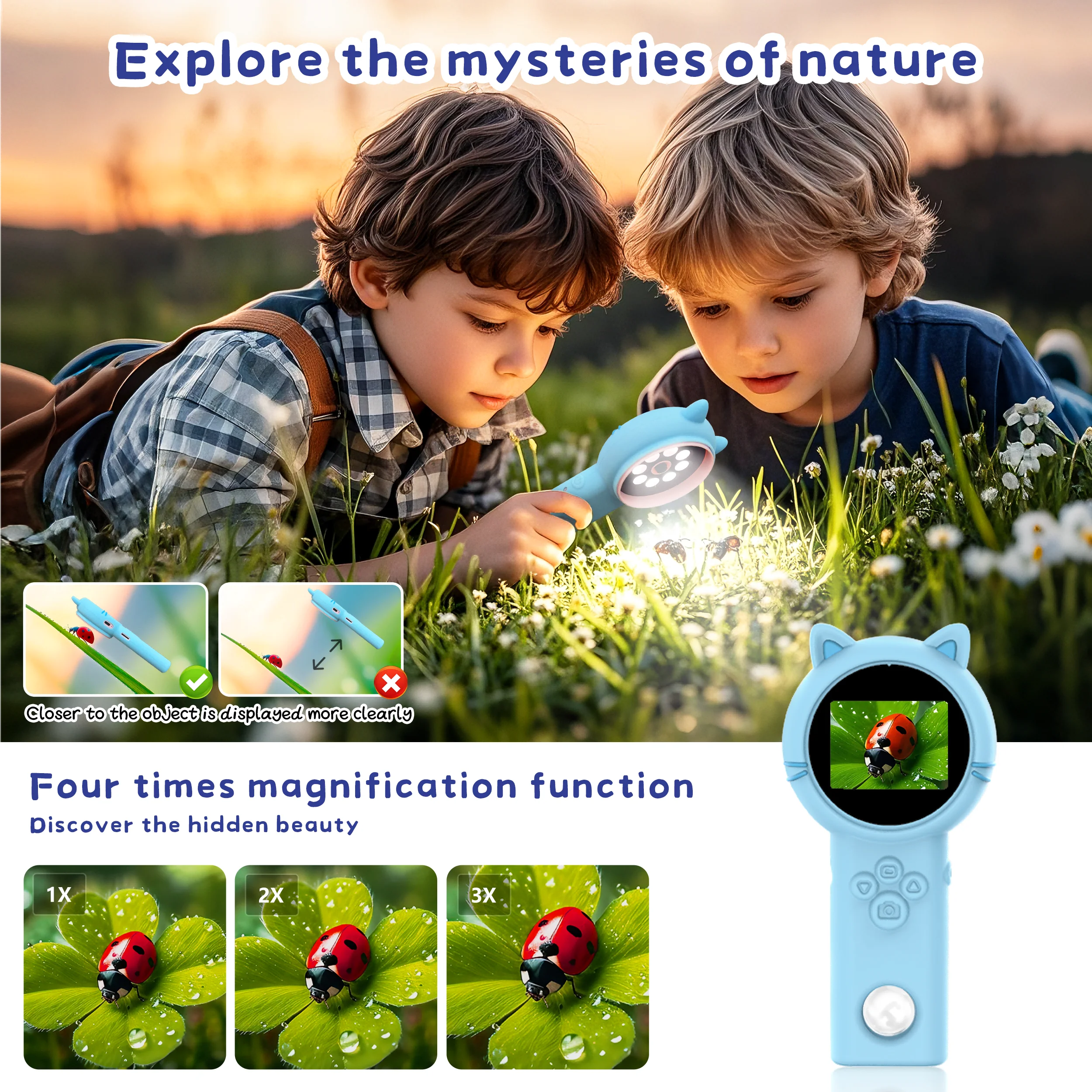 Pocket Microscope Kids 500X Science Toy With Photo And Video Function Mini Handheld Microscope Outdoor Children Educational Toy