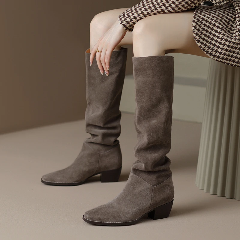 Taoffen New Arrivals Women Long Boots Real Leather Ins Western Boots Woman Fashion Cool Club Ladies Shoes Footwear Size 34-39