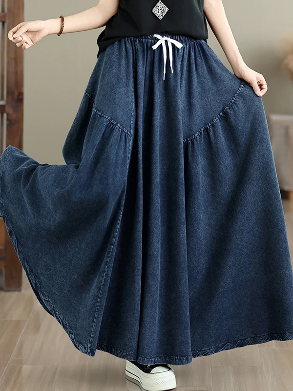 High Waist High Density Denim Skirt Women's Artistic Style Spring Summer Autumn Winter Semi-Body Skirt Cotton Polyester Blend