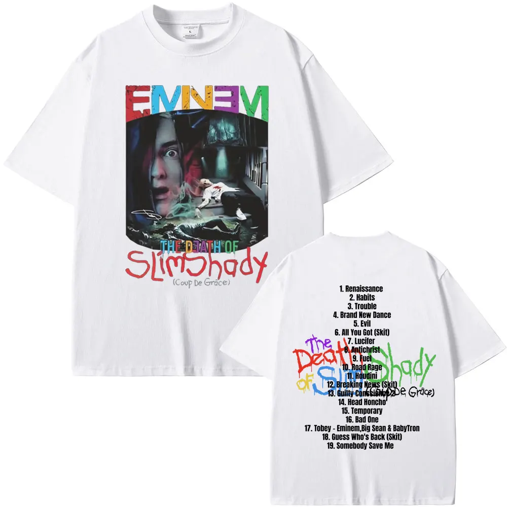 Rapper Eminem The Death of Slim Shady Album Graphic T Shirts Men Women Fashion Hip Hop Oversized T-shirts Men's Casual Tshirt