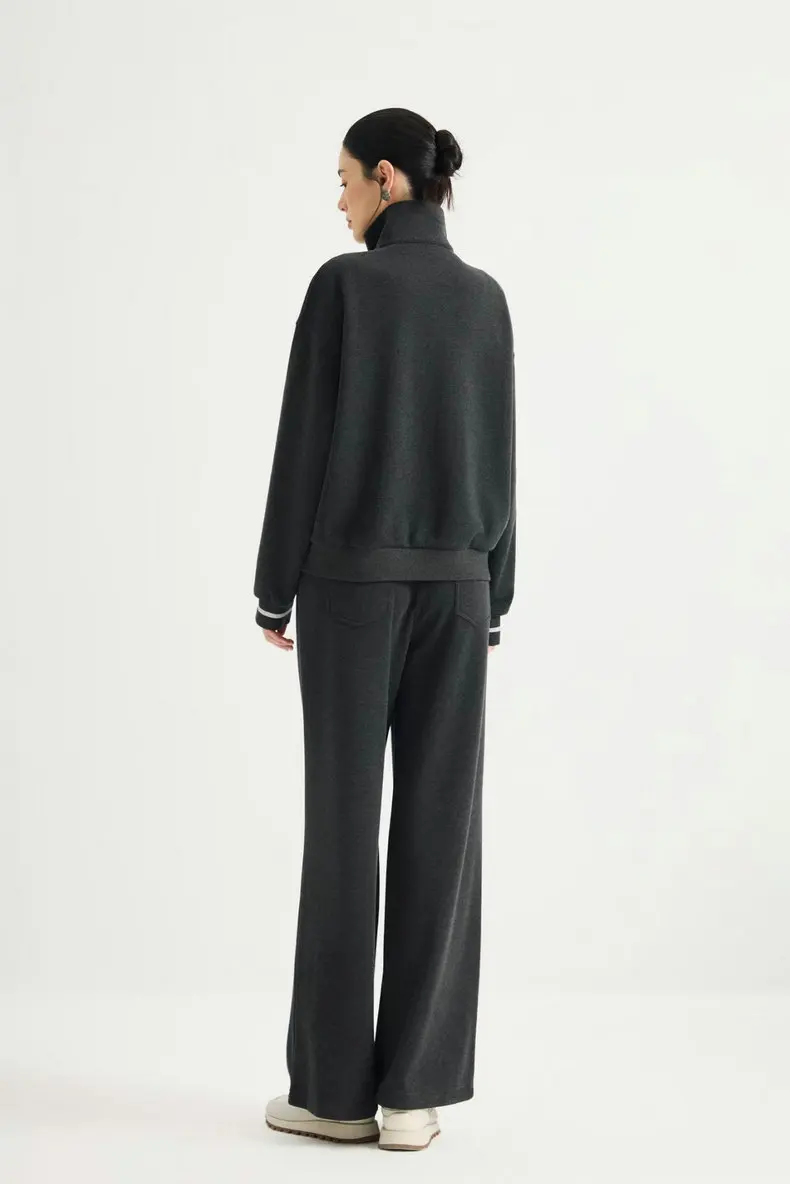 Women'S 2026 Autumn/Winter Stand Collar Sweatshirt Set: Loose-Fitting Pullover Sweatshirt Paired With Elastic Straight-Leg Trous
